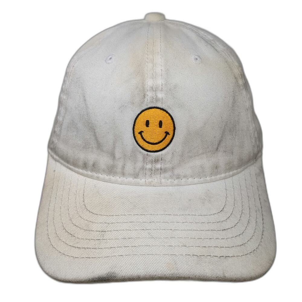 ChokoLids Baseball Cap White One Size Smiley Face Cotton Slideback Hat Logo
